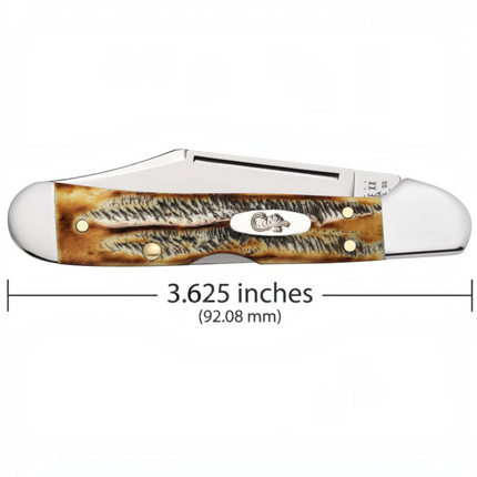 Razor Sharp AZ Case Jigged 6.5 BoneStag Mini CopperLock folding knife with honey and amber bone handle and clip blade.