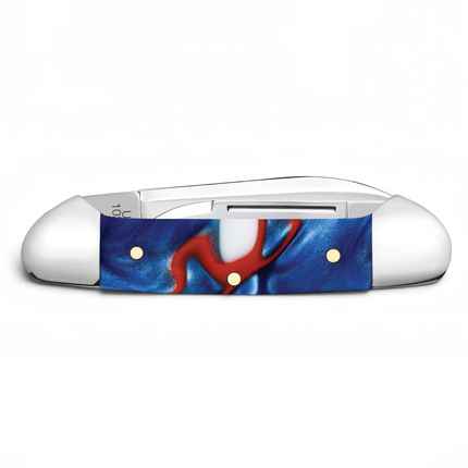 Razor Sharp AZ Case Baby Butterbean folding knife with a patriotic red, white, and blue smooth Kirinite handle.