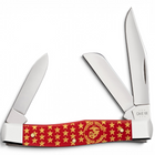 Razor Sharp AZ Case USMC Medium Stockman pocket knife with red synthetic handle, gold stars, and three steel blades.