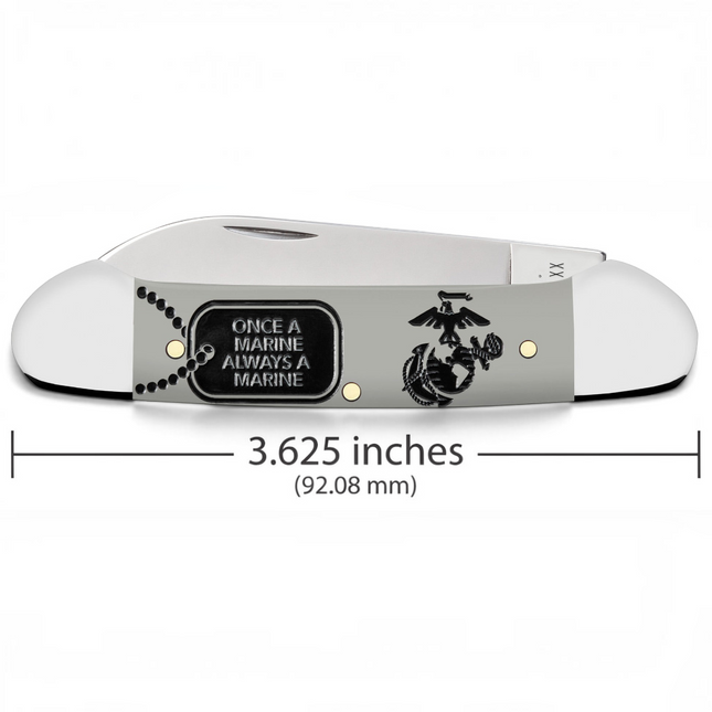 Razor Sharp AZ Case USMC embellished smooth gray synthetic handle folding knife with dog tag and eagle globe anchor