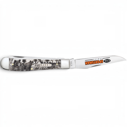 Razor Sharp AZ Case Sportsman Series Bear Trapper knife with a smooth natural bone handle featuring a bear scene.