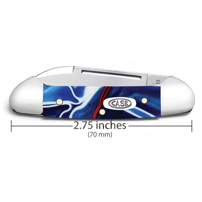 Razor Sharp AZ Case Baby Butterbean folding knife with a red, white, and blue patriotic Kirinite handle.