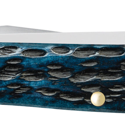 Case CA51862 - Peach Seed Jig Pocket Worn® Mediterranean Blue Bone Tiny Trapper