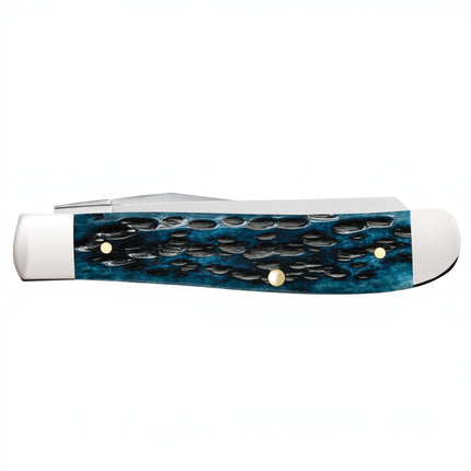 Case CA51862 - Peach Seed Jig Pocket Worn® Mediterranean Blue Bone Tiny Trapper