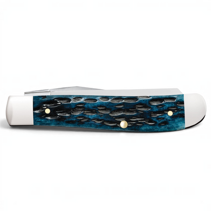 Case CA51862 - Peach Seed Jig Pocket Worn® Mediterranean Blue Bone Tiny Trapper